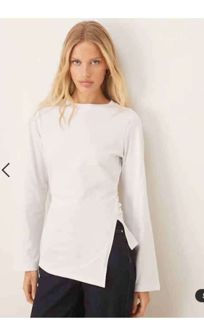 ASOS DESIGN cinched side asymmetric long sleeve top in white