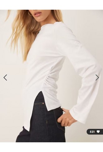 ASOS DESIGN cinched side asymmetric long sleeve top in white