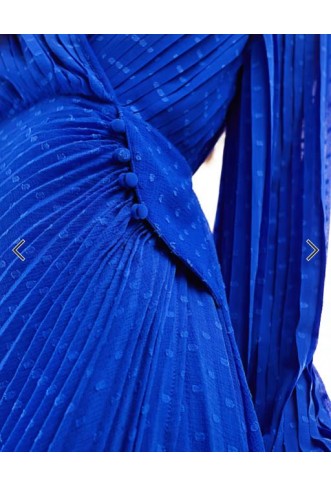 ASOS DESIGN pleated dobby chiffon wrap button detail maxi dress in cobalt
