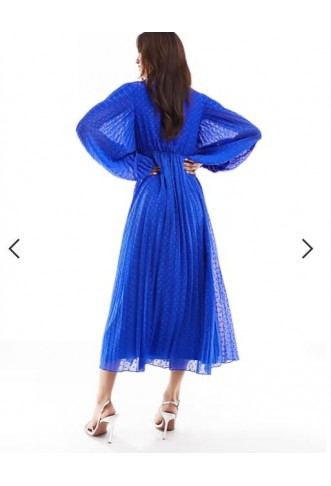 ASOS DESIGN pleated dobby chiffon wrap button detail maxi dress in cobalt