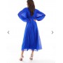 ASOS DESIGN pleated dobby chiffon wrap button detail maxi dress in cobalt