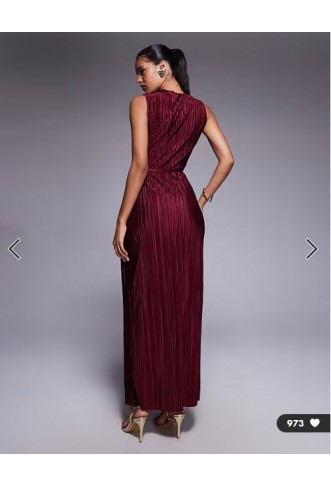 ASOS DESIGN plisse sleeveless wrap tie front maxi dress in wine