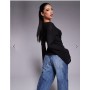 ASOS DESIGN mesh flared long sleeve boat neck top with slit detail at front in black