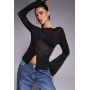 ASOS DESIGN mesh flared long sleeve boat neck top with slit detail at front in black