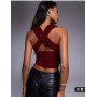ASOS DESIGN slinky ruched bust halter top in burgundy