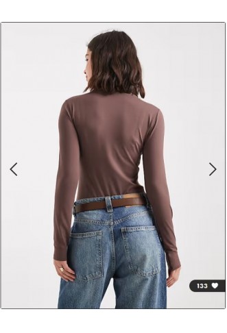 ASOS DESIGN polyamide slinky long sleeve bodysuit in brown