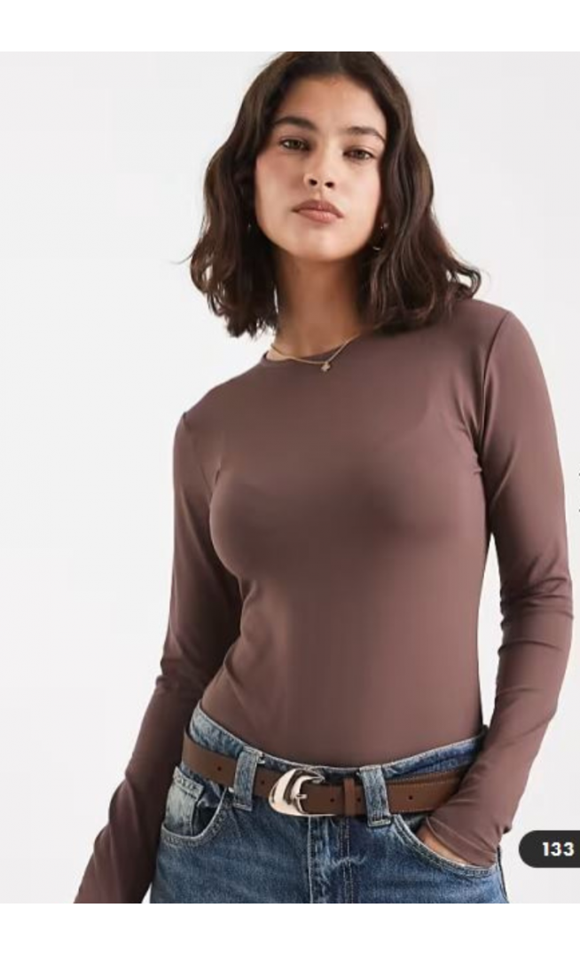 ASOS DESIGN polyamide slinky long sleeve bodysuit in brown