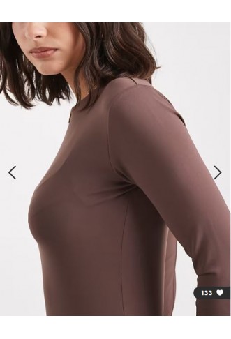 ASOS DESIGN polyamide slinky long sleeve bodysuit in brown