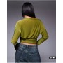 ASOS DESIGN slinky asymmetric one-shoulder long sleeve top with cinch waist detail in olive