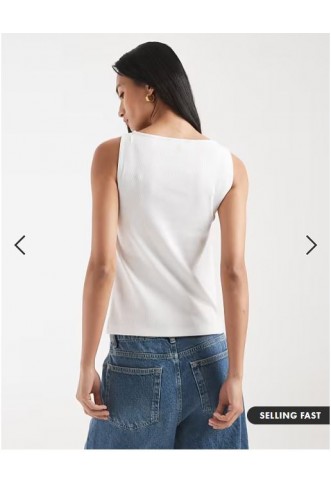 New Look boat neck button through tank top in white