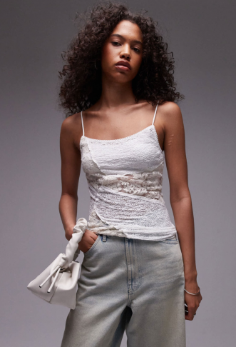 Topshop lace mix cami in ecru