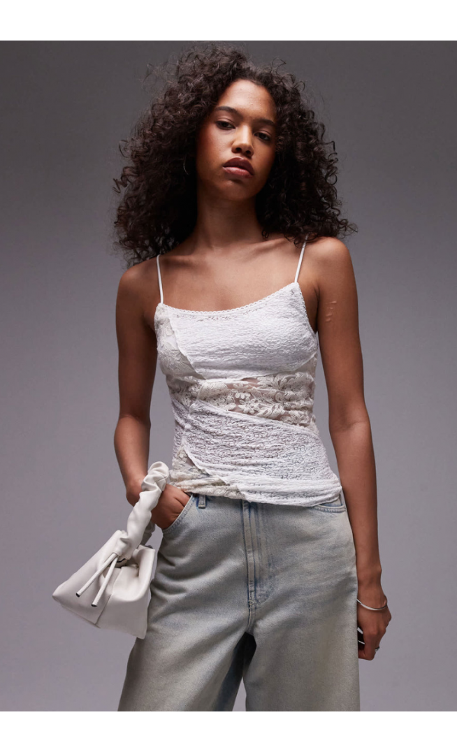 Topshop lace mix cami in ecru