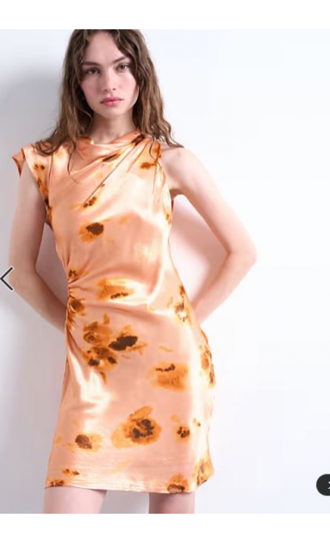 Topshop grown one shoulder ruched waist mini dress in print