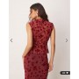 ASOS DESIGN ruched side high neck flocked mesh co ord top in red