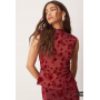 ASOS DESIGN ruched side high neck flocked mesh co ord top in red