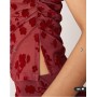 ASOS DESIGN ruched side high neck flocked mesh co ord top in red