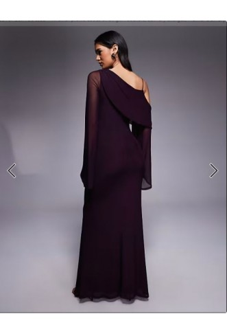 ASOS DESIGN mesh folded neckline midi dress with fallen shoulder in plum