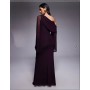 ASOS DESIGN mesh folded neckline midi dress with fallen shoulder in plum