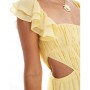 ASOS Flutter Sleeve Corset Cut Out Mini Skater Dress in Yellow