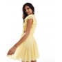 ASOS Flutter Sleeve Corset Cut Out Mini Skater Dress in Yellow