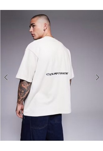 Courtside motif detail oversized 250 gsm t-shirt in cream