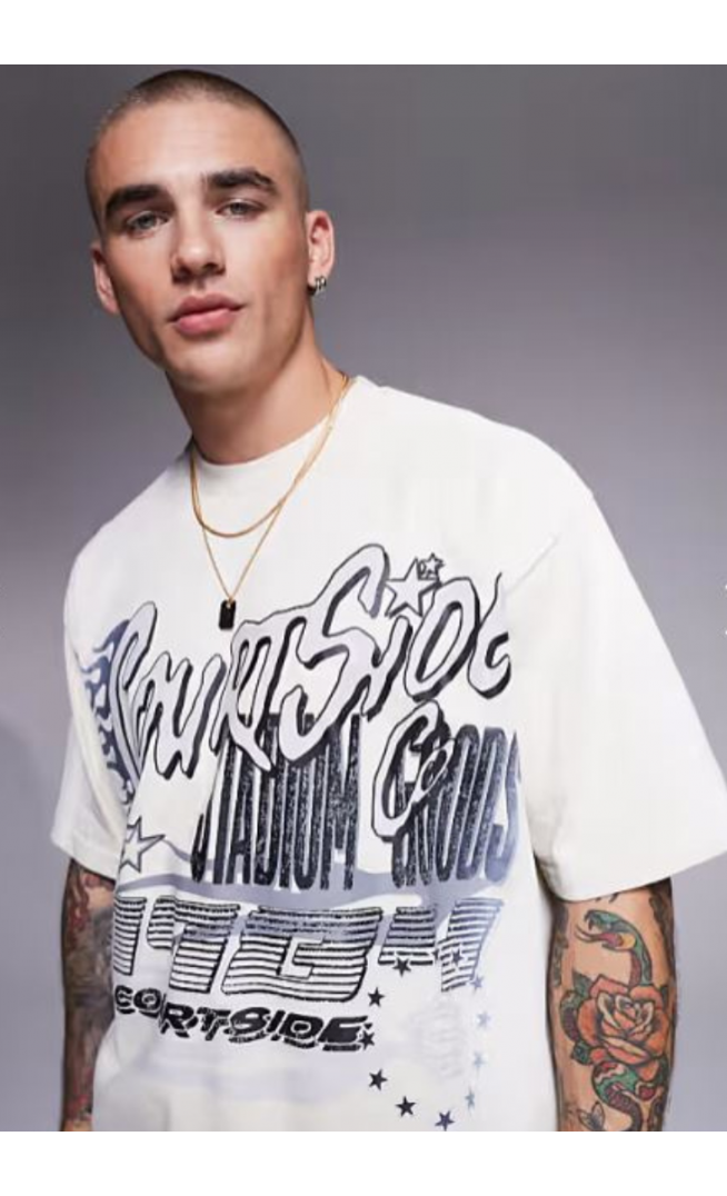 Courtside motif detail oversized 250 gsm t-shirt in cream