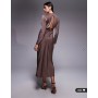 ASOS DESIGN long sleeved high neck pleated bodice midi dress in chocolate
