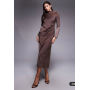 ASOS DESIGN long sleeved high neck pleated bodice midi dress in chocolate