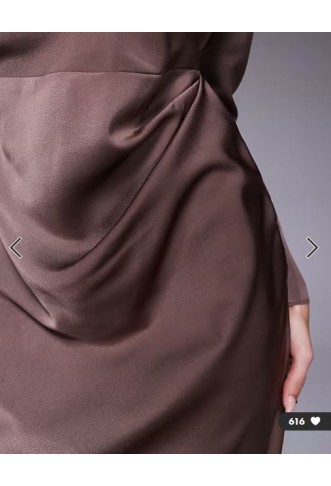 ASOS DESIGN long sleeved high neck pleated bodice midi dress in chocolate