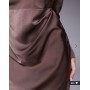 ASOS DESIGN long sleeved high neck pleated bodice midi dress in chocolate