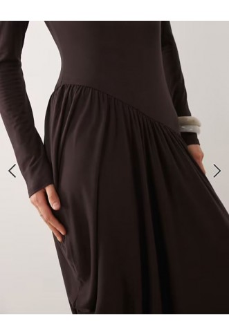 ASOS DESIGN long sleeve draped skirt midi dress in chocolate
