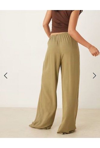 ASOS DESIGN linen blend pull on trouser in khaki