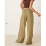 ASOS DESIGN linen blend pull on trouser in khaki