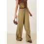 ASOS DESIGN linen blend pull on trouser in khaki