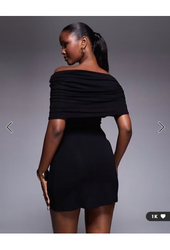 ASOS DESIGN off the shoulder mini dress with ruched side in black -
