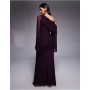 ASOS DESIGN mesh folded neckline midi dress with fallen shoulder in plum