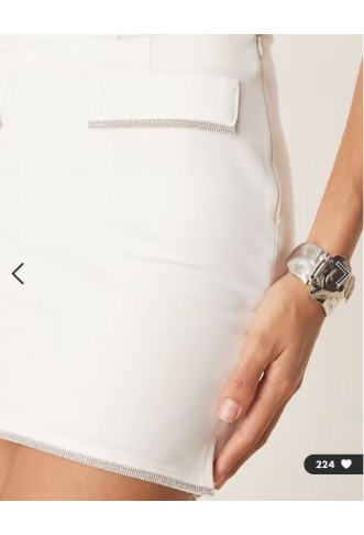 ASOS DESIGN co-ord ponte mini skirt with diamante trim in white
