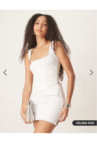 ASOS DESIGN co-ord ponte vest top with diamante trim in white