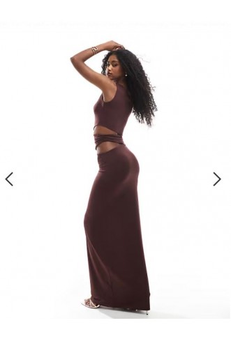 ASOS DESIGN sleeveless cut out waist maxi dress in brown