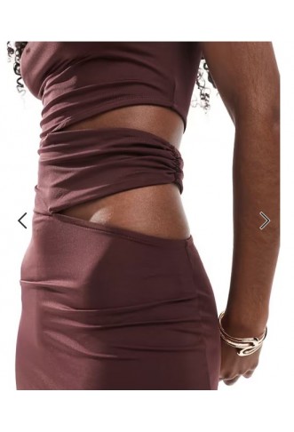 ASOS DESIGN sleeveless cut out waist maxi dress in brown