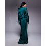 Women's Blue Satin Maxi Dress With exaggerated Bow Back