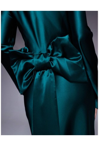 Women's Blue Satin Maxi Dress With exaggerated Bow Back