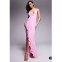 Murci exclusive halterneck deep plunge ruffle high low hem maxi dress in pink polka dot