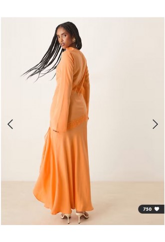 ASOS DESIGN washed satin cowl neck maxi dress with lace details in orange