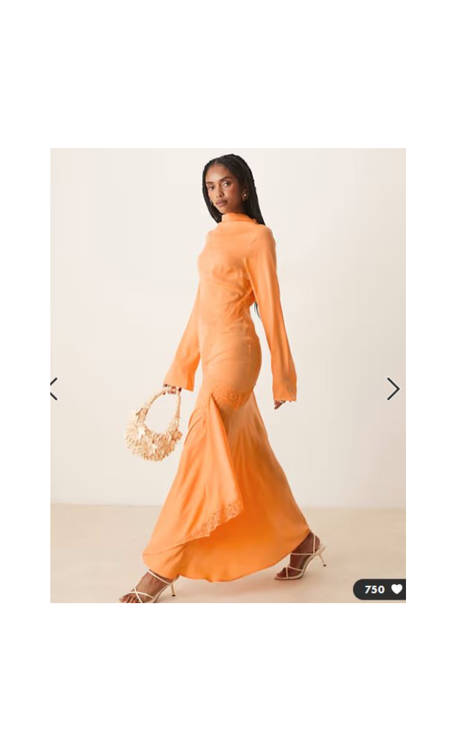 ASOS DESIGN washed satin cowl neck maxi dress with lace details in orange