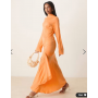 ASOS DESIGN washed satin cowl neck maxi dress with lace details in orange