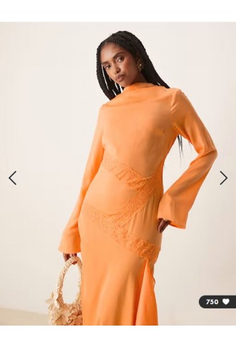 ASOS DESIGN washed satin cowl neck maxi dress with lace details in orange