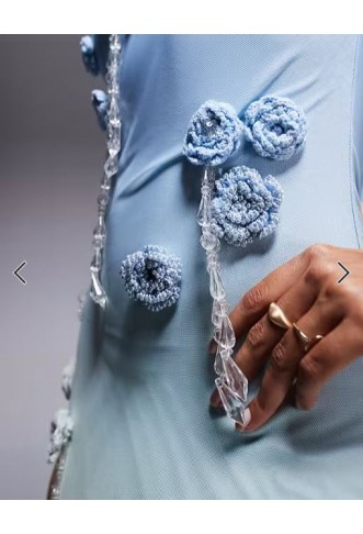 ASOS DESIGN ultimate embellished crochet maxi dress with 3d flowers in blue and lemon ombre