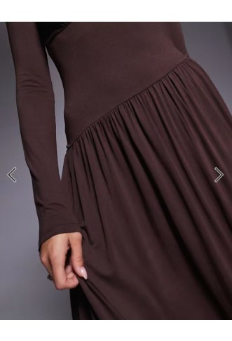 ASOS DESIGN slash neck under bust seam drape midi dress in chocolate