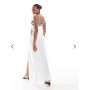 4th & Reckless contrast lace detail thigh slit satin camisole maxi dress in white